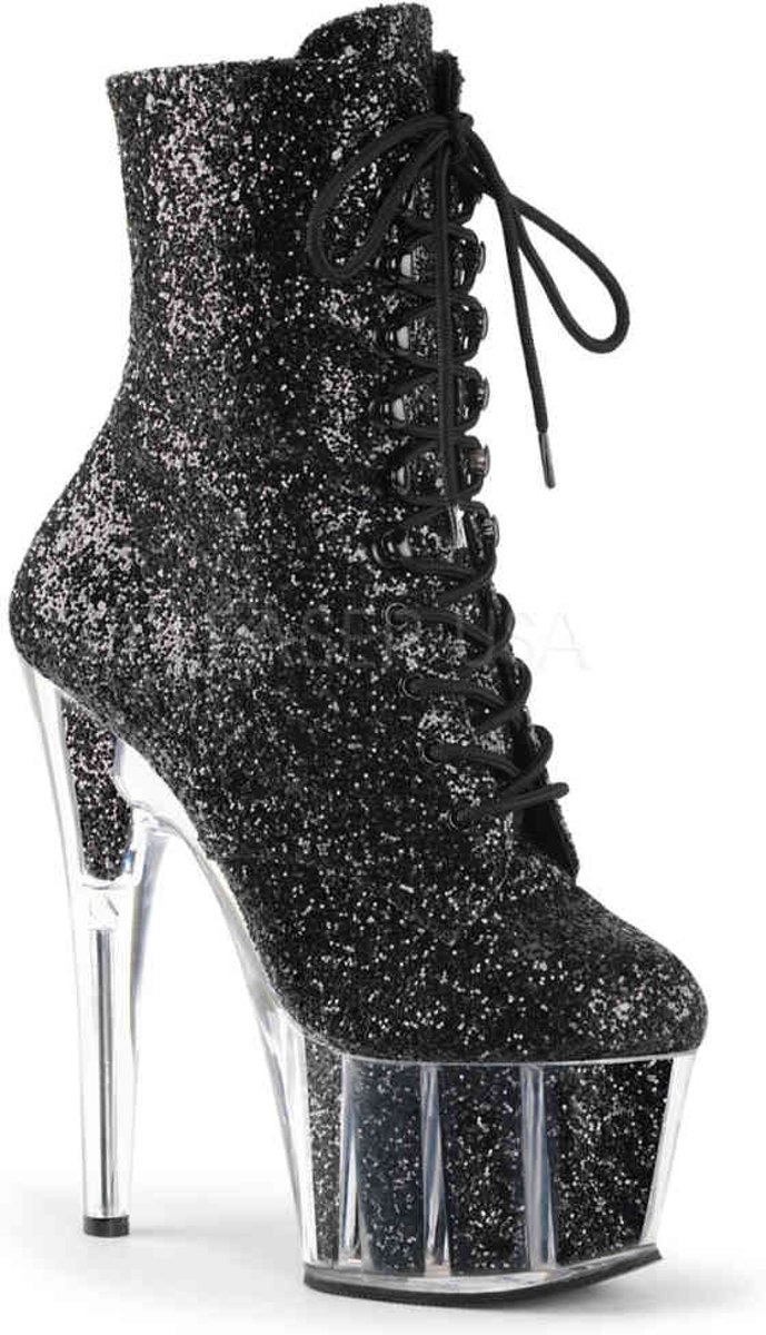 EU 36 = US 6 | ADORE-1020G | 7 Heel, 2 3/4 PF Lace-Up Glitter Ankle Boot, Side Zip